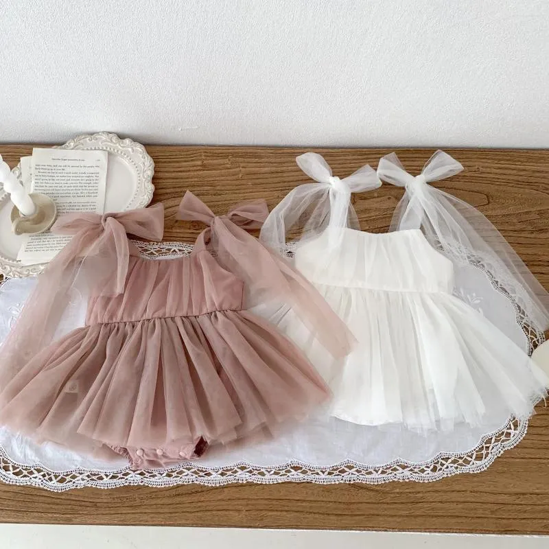 Mädchenkleider Sommer Baby Strampler Set Spitze Polka Punkte Kleinkind Prinzessin Kleider Kind Girls Bodysuit 0-24 m
