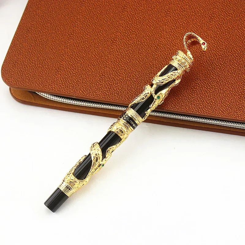 Pens de alta qualidade Jinhao Metal Snake Fonte Pen Luxurro Caligrafia Pen Iraurita Cobra 3D Padrão Presente 0.5 Nib Office Supplies
