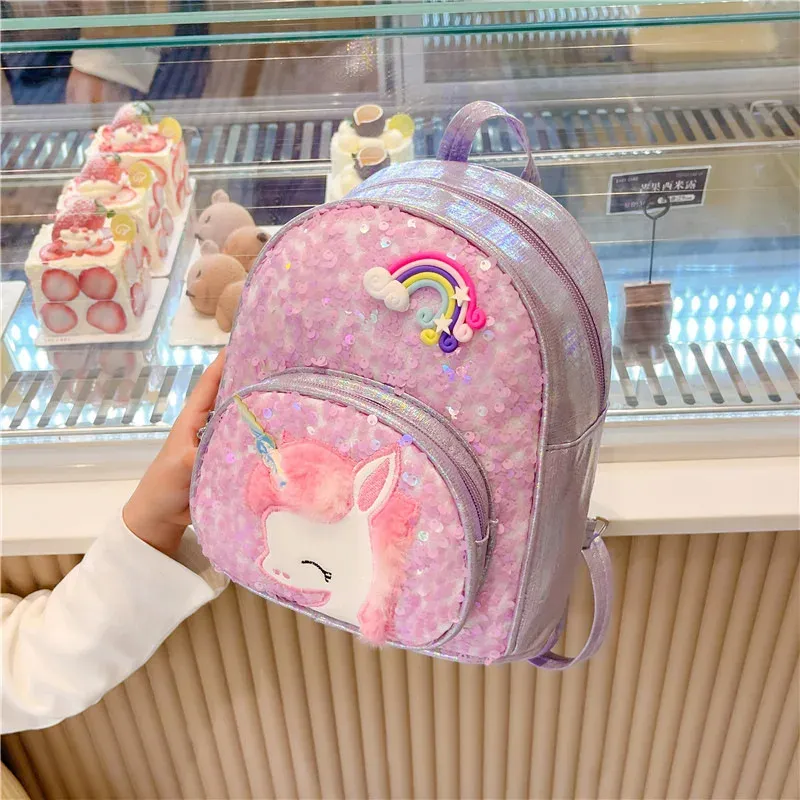 Borse che brillano di scuole da scuola Princess Girls Backpack Bling glitter zaino per le paillettes della scuola materna per bambini BASSO UNICORN BASS