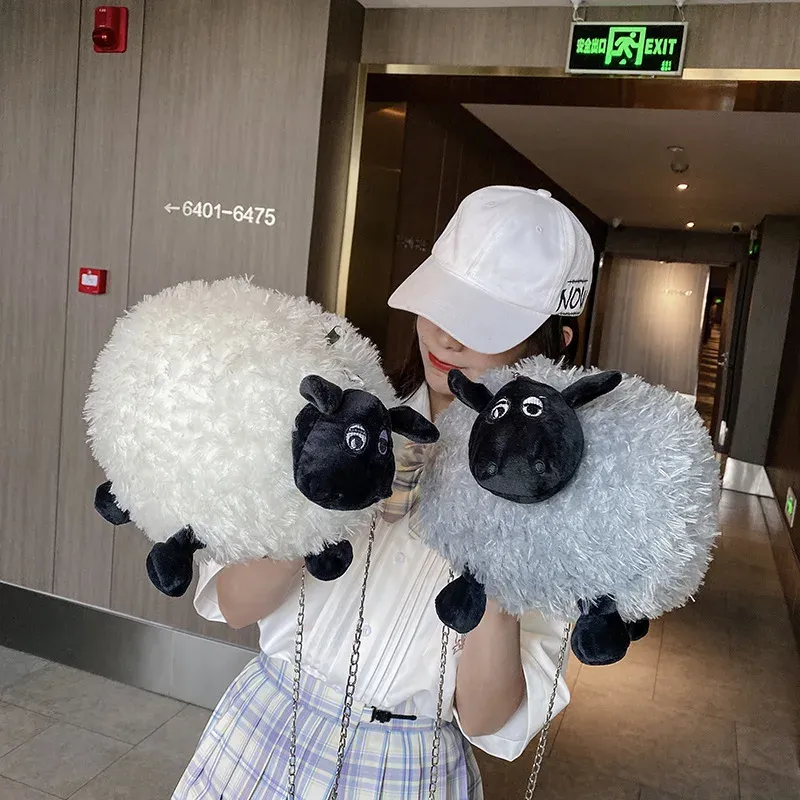 Bags Cute Fluffy Soft Lamb Bag Women Cartoon Sling Bag Fluffy Animal Crossbody Bag Shoulder Bag Fur Soft Strip Bag Plush Back Pack