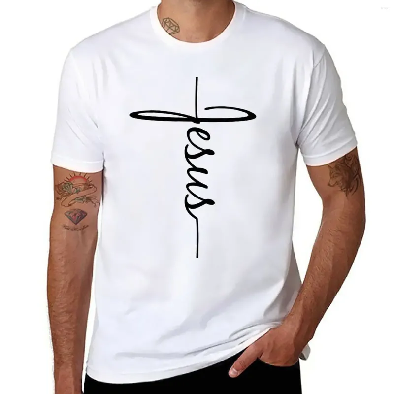Tanques masculinos Tops Jesus - Christian Faith Cross Script Baptismo Presente T -shirt