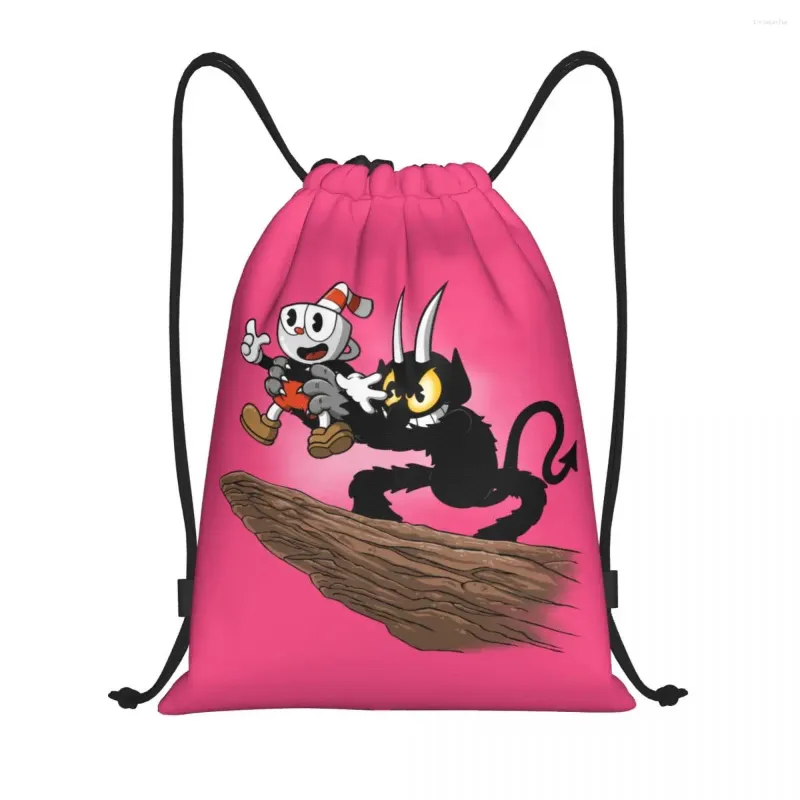 Sacs à provisions Cartoon Cartoon Cuphead Mugman TrawShip pour entraîner des sacs à dos de yoga femmes hommes Sports Sports Sackpack