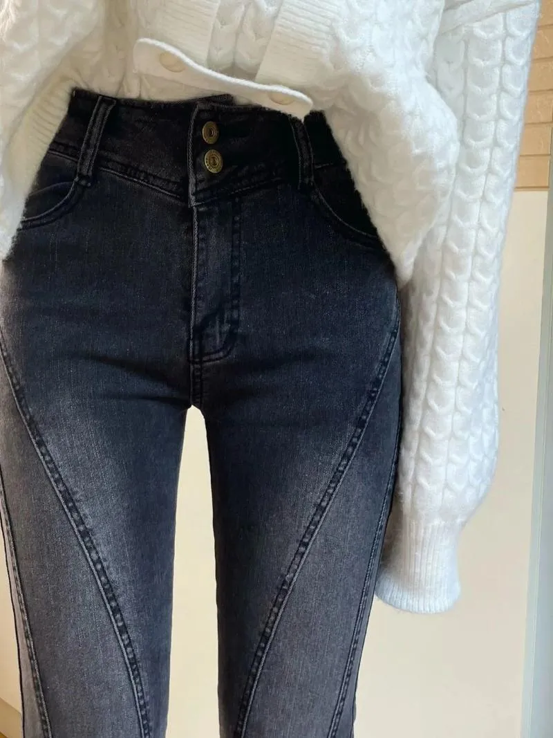 Jeans femminile nero per donne inverno oversize alti pantaloni versatili y2k
