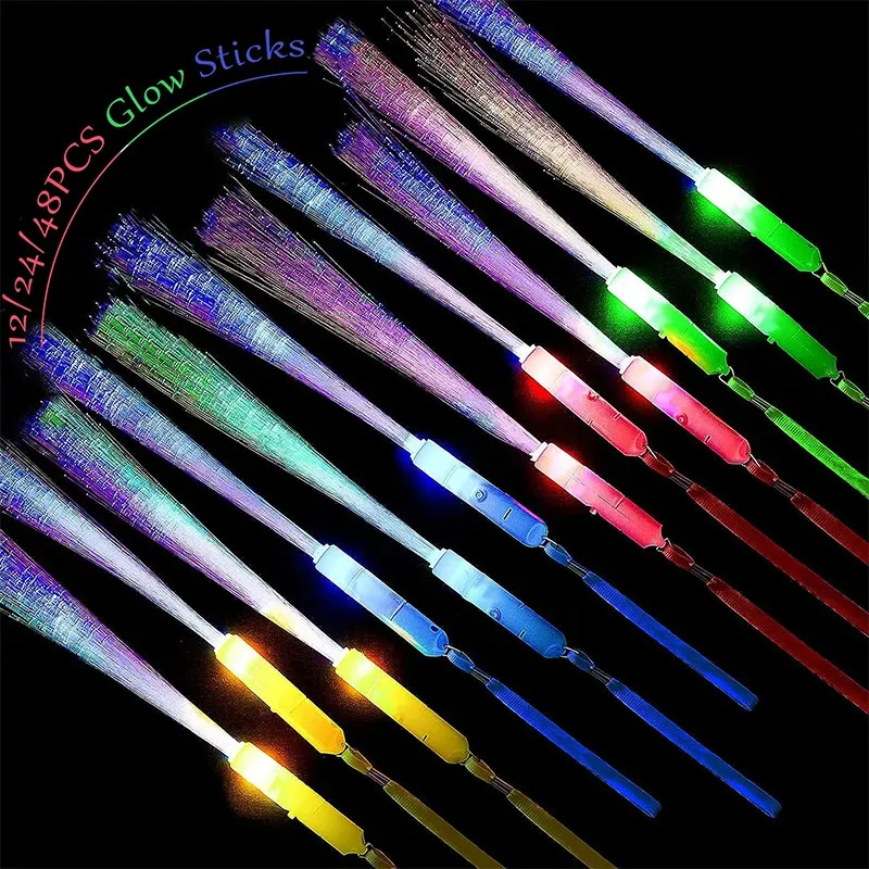 12/24/48Pcs Glow Fiber Wands Sticks LED Flashing Stick Light up Stick Colorful Fiber Optic Wands For Wedding Glow Party Favors 240407