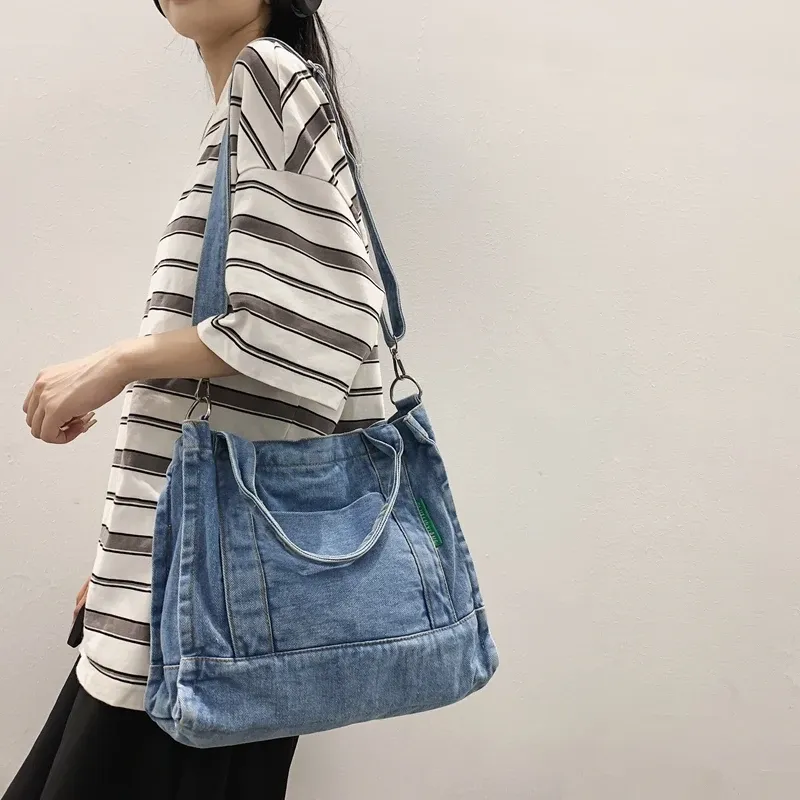 Briefzüge Denim -Einkaufstaschen für Frauen High Street Um Shopper -Käufer Tasche Pendler um Öko -Tasche koreanische Leinwand Messenger -Tasche Y2K Satchel