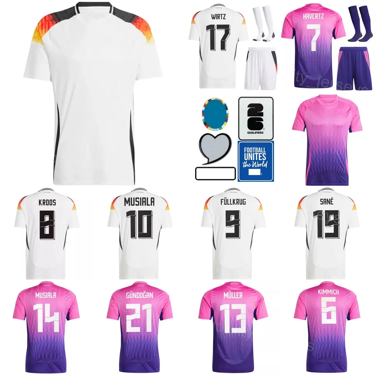 Jeugdmannen Nationaal Team 13 Muller voetbaltruien 21 Gundogan 18 Mittelstadt 7 Havertz 17 Wirtz Fullkrug Tah Rudiger Ter Stegen 24-25 Euro Cup voetbalshirt Kits Deguo