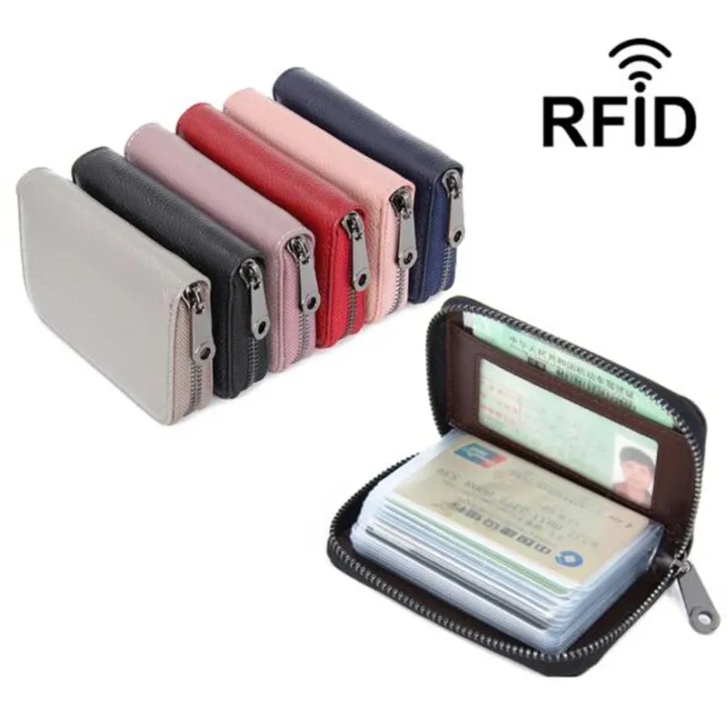 Holders Genuine Leather Women Business Card Holder Wallet Bank Credit Card Case ID Holders Rfid Wallet Ladies Coin Purse Small Wallet