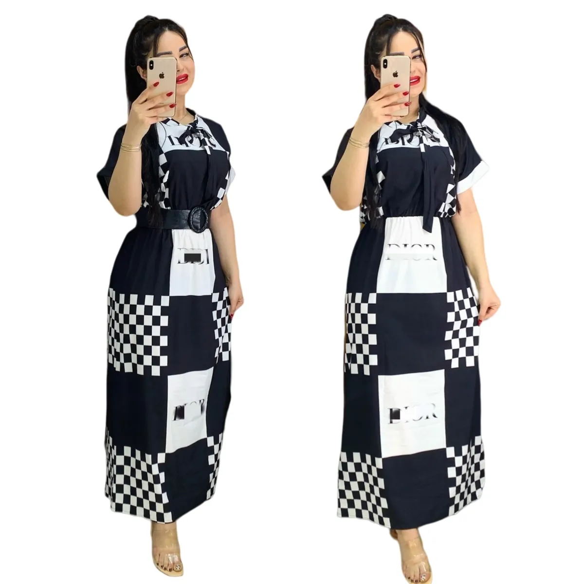 Designer Robes A-Line Femmes Femmes Casual Print High Taist Big Swing Long Robe Ship Free Ship