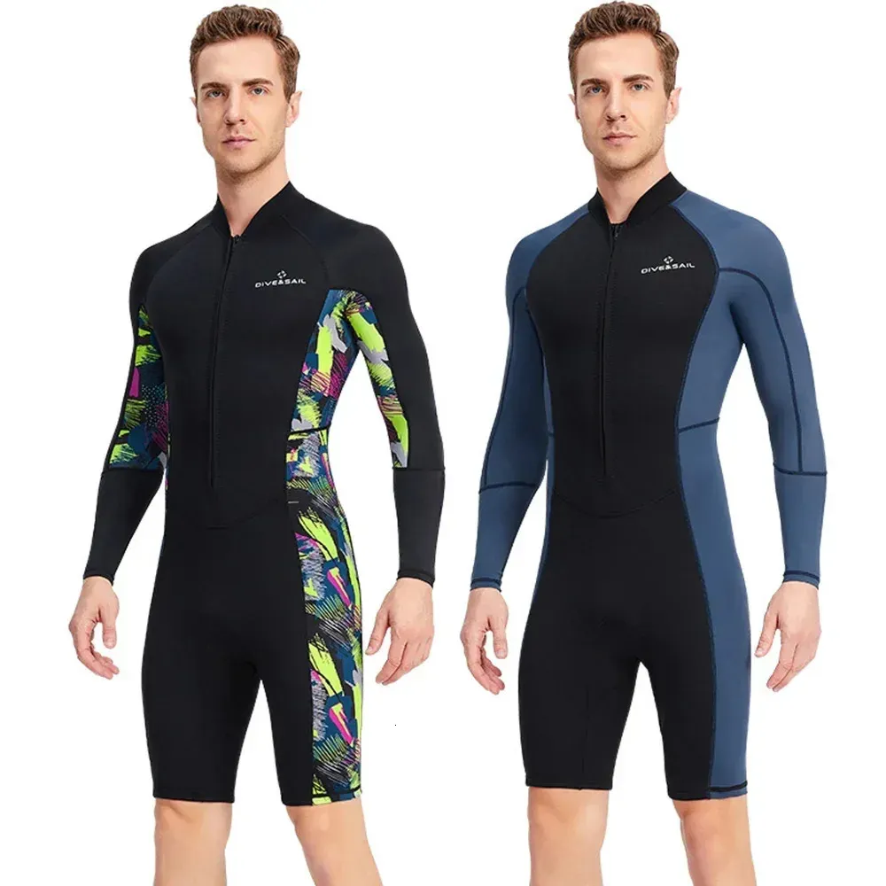 15 mm Néoprène Shorty Mens WetSuit Suit UV à feu zip à manches longues Lycra Lycra Suisse de plongée pour la plongée en apnée sous-marine surf sur la plongée 240409