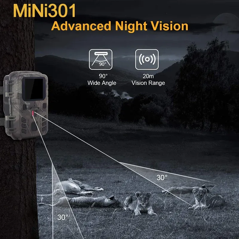 Kameror Mini Trail Camera med IR LED, Night Vision Hunting Motion, IP65 Waterproof, Outdoor Wild Photo Traps, 1080p, 20MP Range upp till 65ft