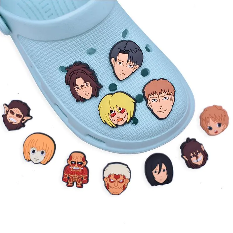 Anime charms wholesale childhood memories Attack on Titan funny gift cartoon charms shoe accessories pvc decoration buckle soft rubber clog charms