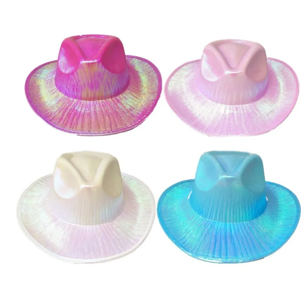 Cowgirl Hat Iridescence Glitter Party Supplies Cowboy Pink Pearl Cornice Hats For Women Kids Party 20220107 T25272015