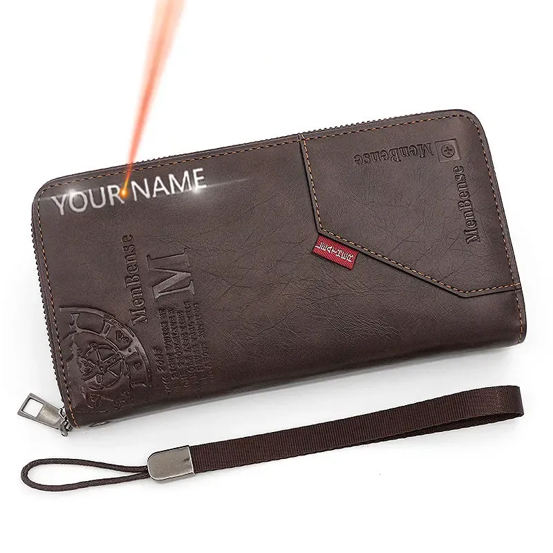 Wallets New Men Long Wallets Phone Pocket Handbags Name Engraving Card Holder Male Clutch Bag Purses Big Capacity Quality Men's Wallet