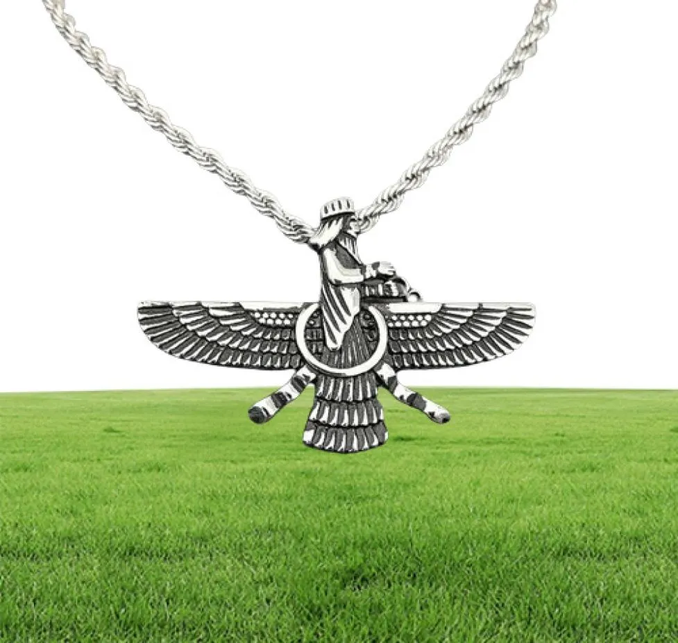 Colliers pendants Hip Hop Rock Rock en acier inoxydable Faravahar Ahura Mazda Collier pour hommes bijoux zoroastriens Gold Silver Color2287501