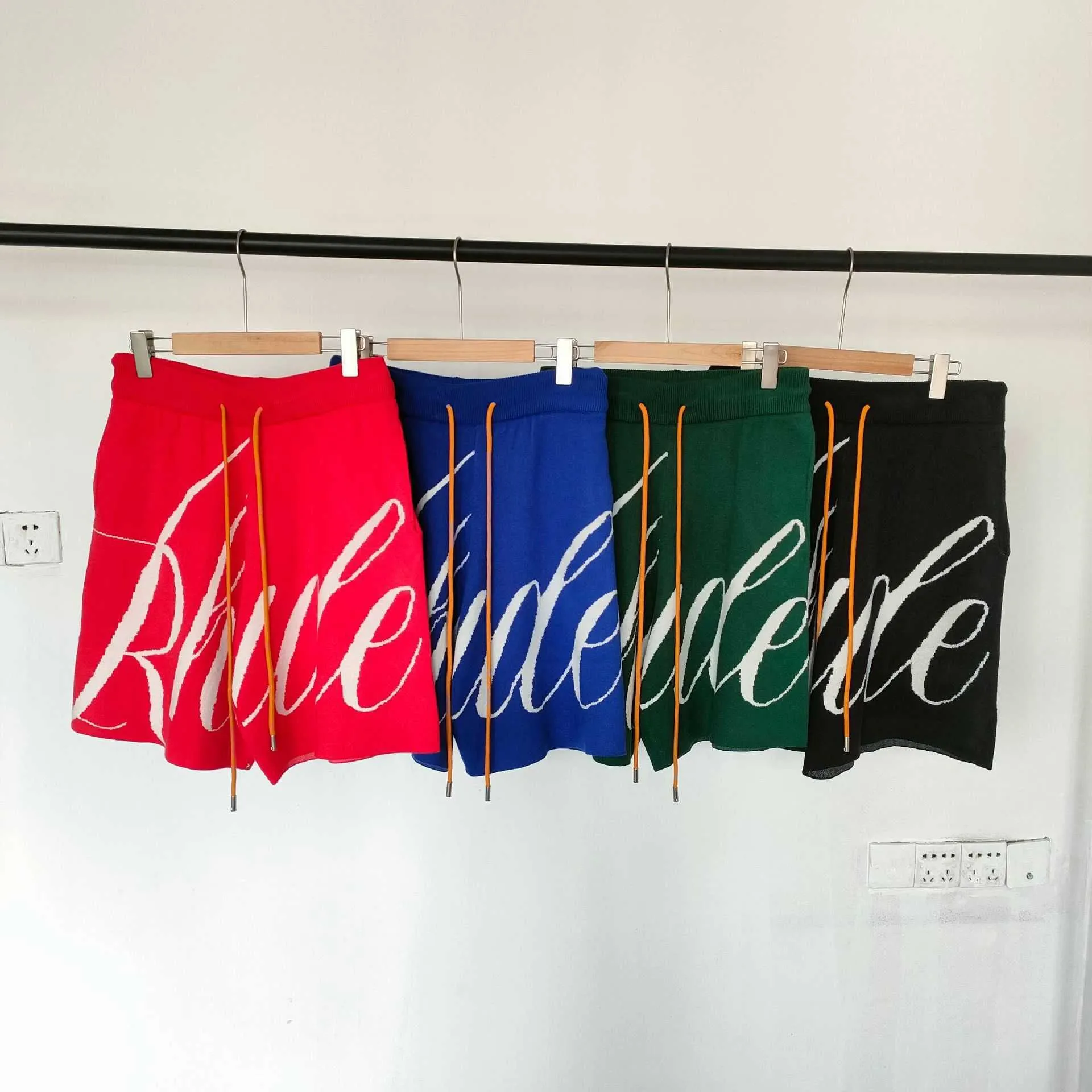 Autumn and Winter New Rhude Letter Jacquard Drawstring Knitting Wool Casual Loose Shorts High Street Pants