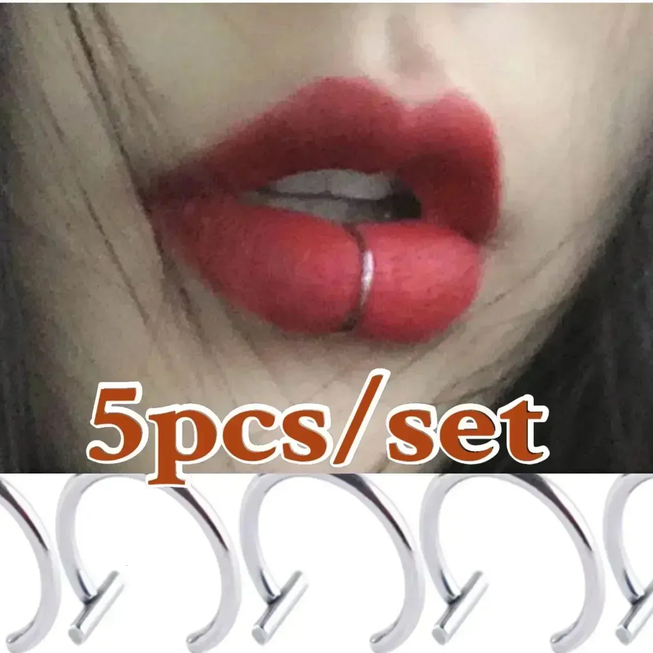 5Pcs Lip Nose Rings Neutral Punk Lipshaped Ear Clip Fake Diaphragm with Perforated Hoop Body Jewelry Steel Ring 240407