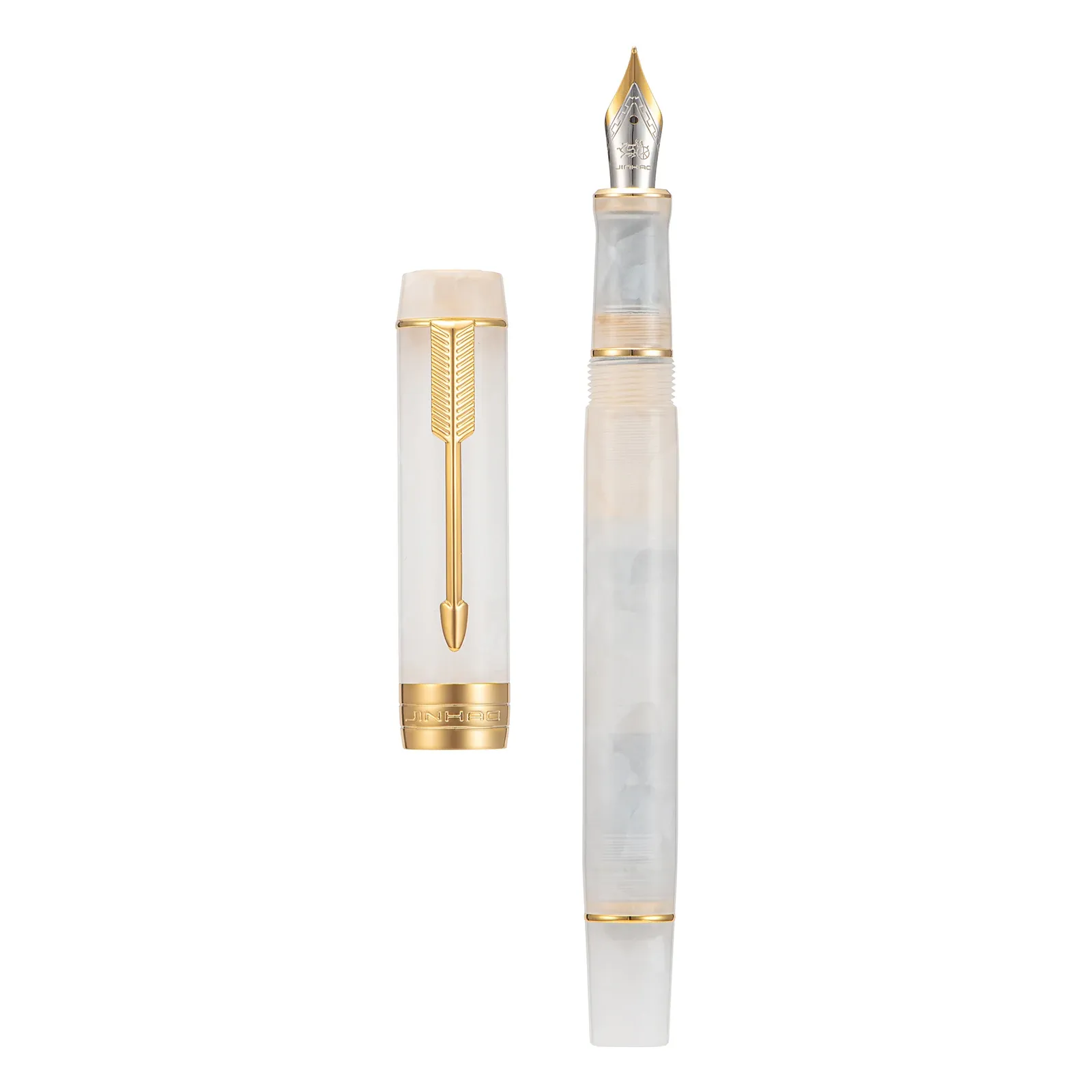 Pennor Uppgraderad version Jinhao 100 Mini Harts White Fountain Pen Golden Clip EF/F/M/Bent Nib med Converter Office Writing Gift Ink Pen Pen