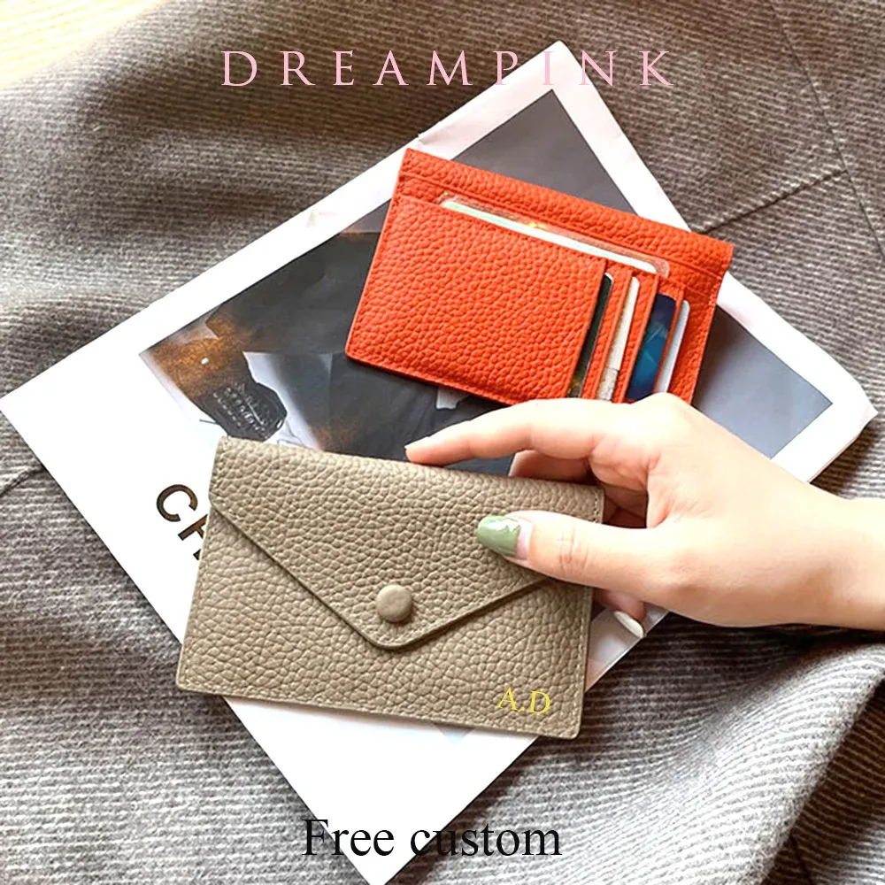 Innehavare Luxury äkta läderkort Holder Fashion Mini Kort kuvert Kvinnor Wallet Korean Japan Money Bag Kreditkort Fall Lady Purse