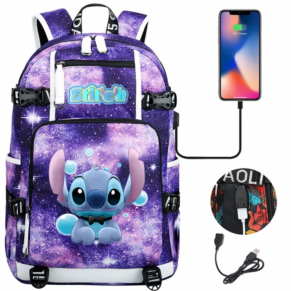 Rugzakken Stitch USB grote capaciteit Tieners Studenten Schoolbags Vrouwen Men Men Laptop Travel Backpack Boy Girl Kids School Book Bags