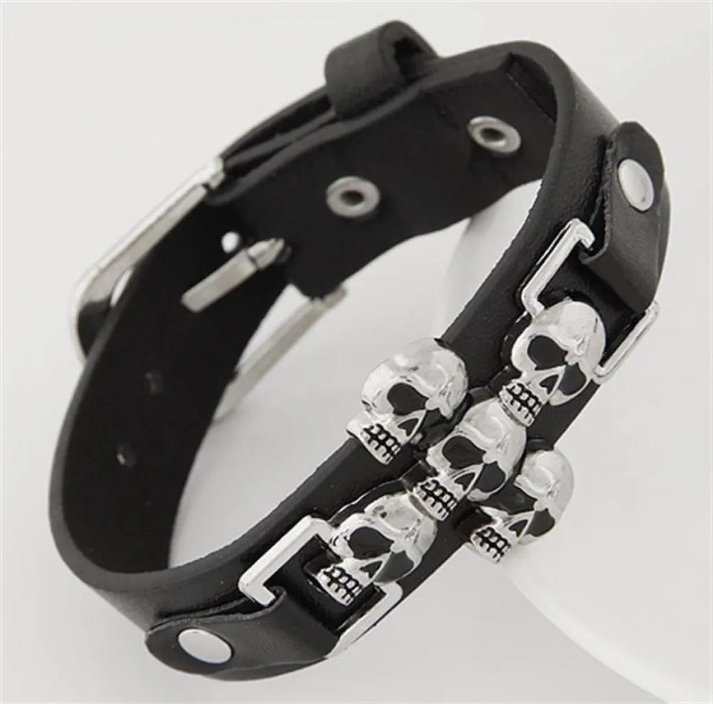 Retro Vintage Accessories Leather Men Belt Buckle Charm Bracelet Open Women Skeleton Skull Wrist Bangles Fashion Jewelry For7446369