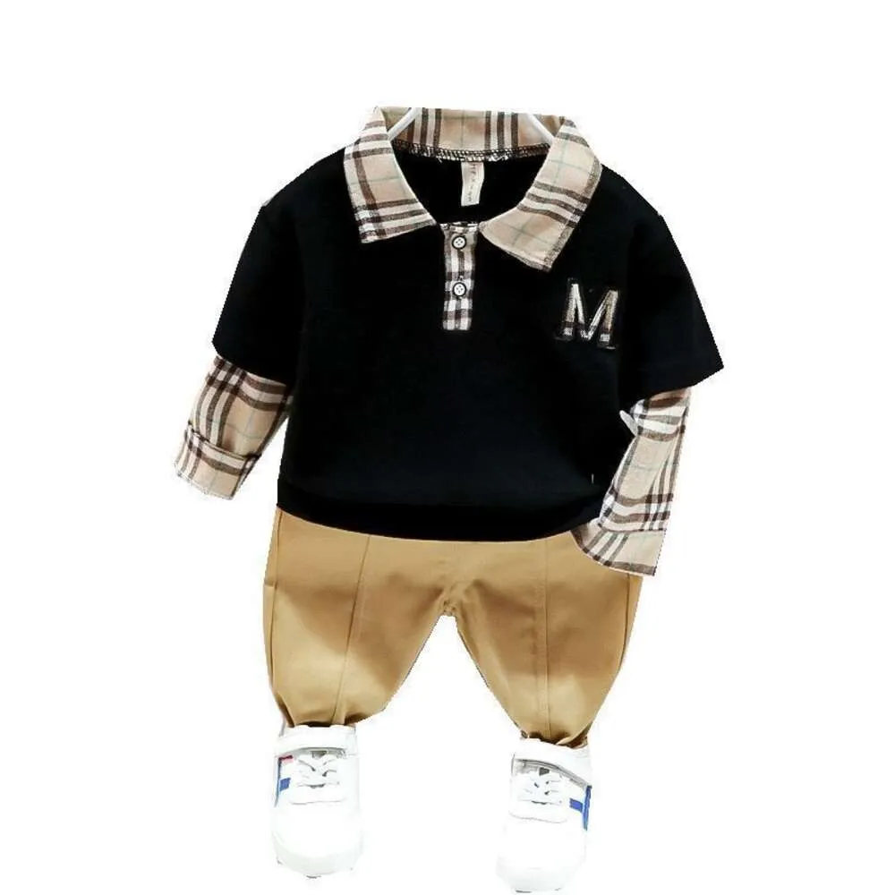 Childrens Wear Baby Boys T-Shirt Autumn Long Sleeve Suit genaaide Plaid Polo Tweedelige Set met lange mouwen Polo