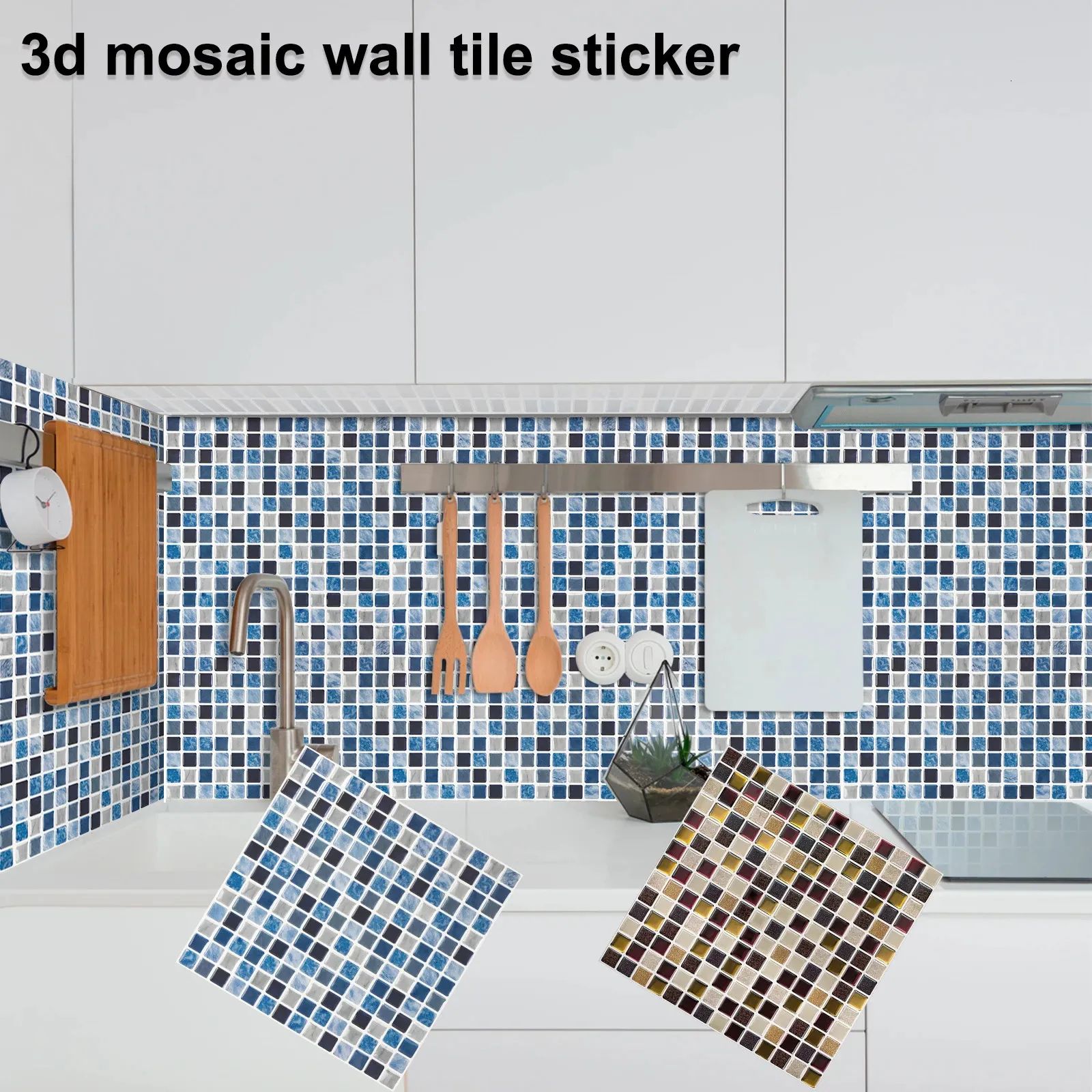 Vividtiles Marble Vinyl Wallpaper Sqaure Wall Sticker Peel and Stick Bathrom Kitchen Mosaic Decals 240415