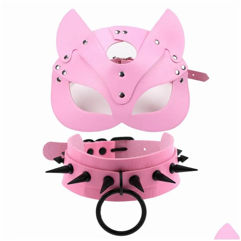 Designer masker rosa mask choker svart spik halsband för kvinnor metall nit med en hel krage flickor fest klubb chockers gothic cosplay a dhai9