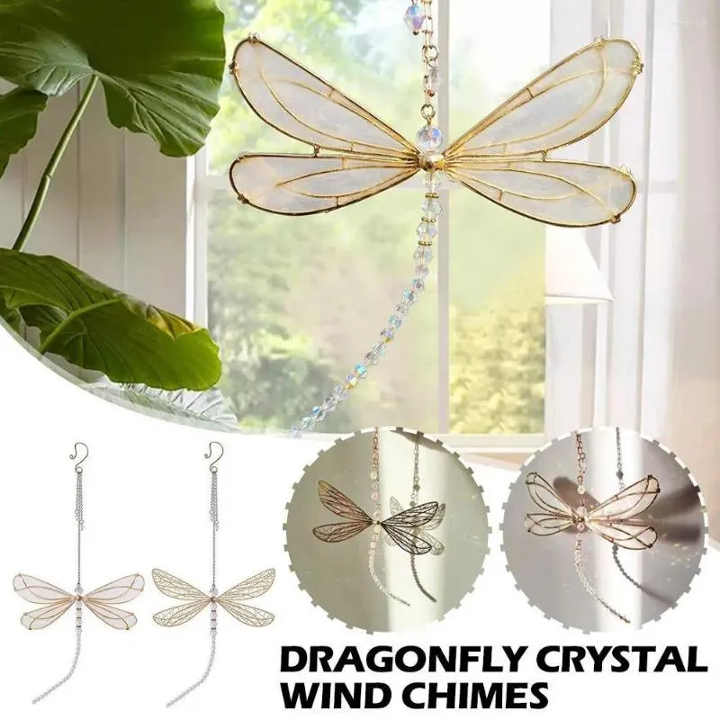 Figurine decorative Dragonfly Crystal Wind Chimes Creative Home decorazioni per la finestra arcobaleno goccia giardino da giardino per regali auto decorazione