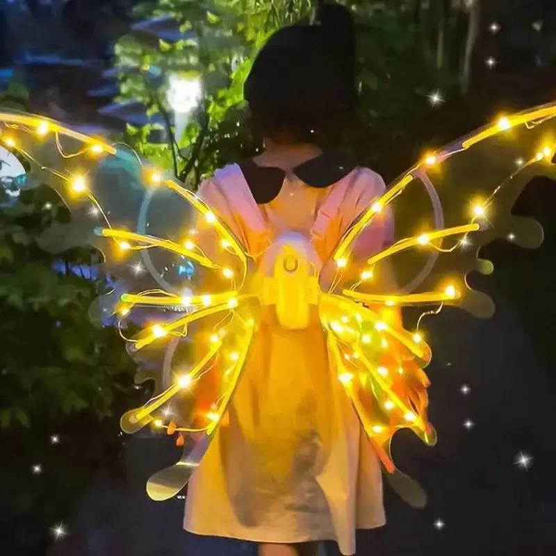 Girls Electrical Butterfly Wings With Music Lights Glowing Shiny Dress Up Moving Fairy Wings For Birthday Wedding Christmas 240407