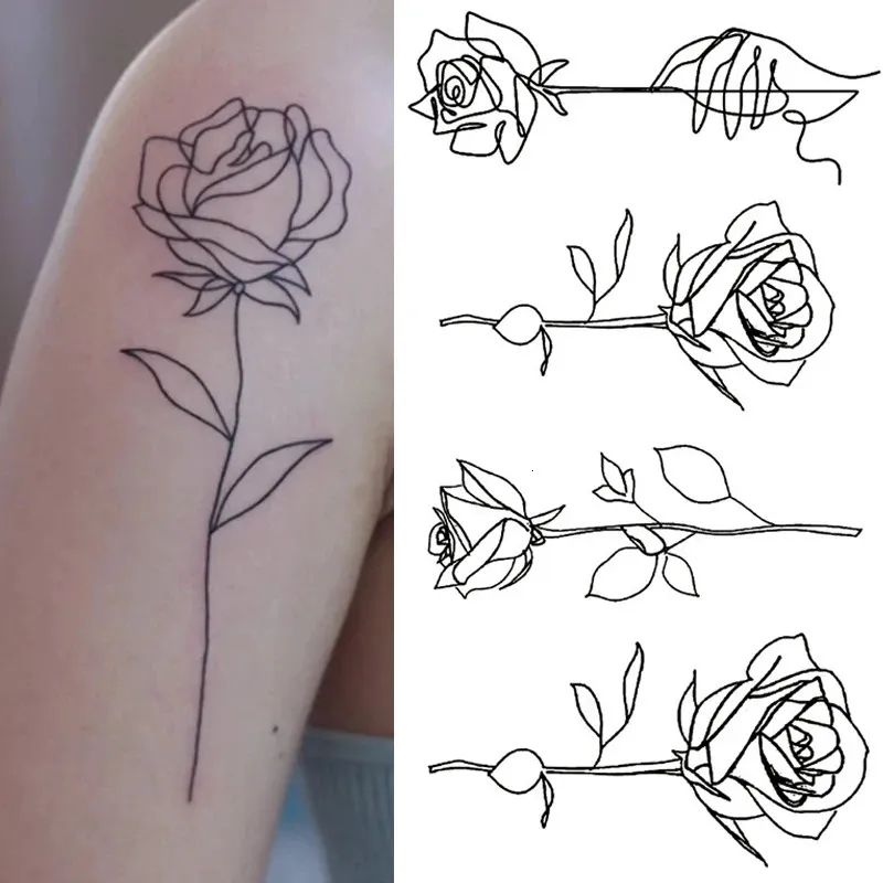 1pcs Black Rose Tatouage Tattoo Autocollant Fleur Fleur Botage de corps ART Art Réaliste Fake Festival Party Bikini Tattoos 240418