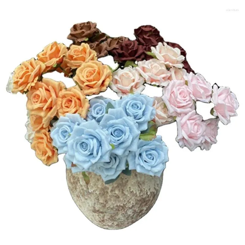 Dekorativa blommor 9 huvud av Nora Rose Plant Decoration vardagsrum Ornament Dry Flower Table Home Interior