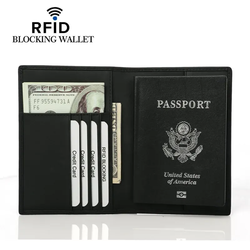 Accesorios Blasificación de rfid Pasaporte Pasaporte Billetera Real Pasaporte Real Pasaporte Caparero de crédito Tarjeta de identificación Bank Organizador de boletos Hombres Masculino