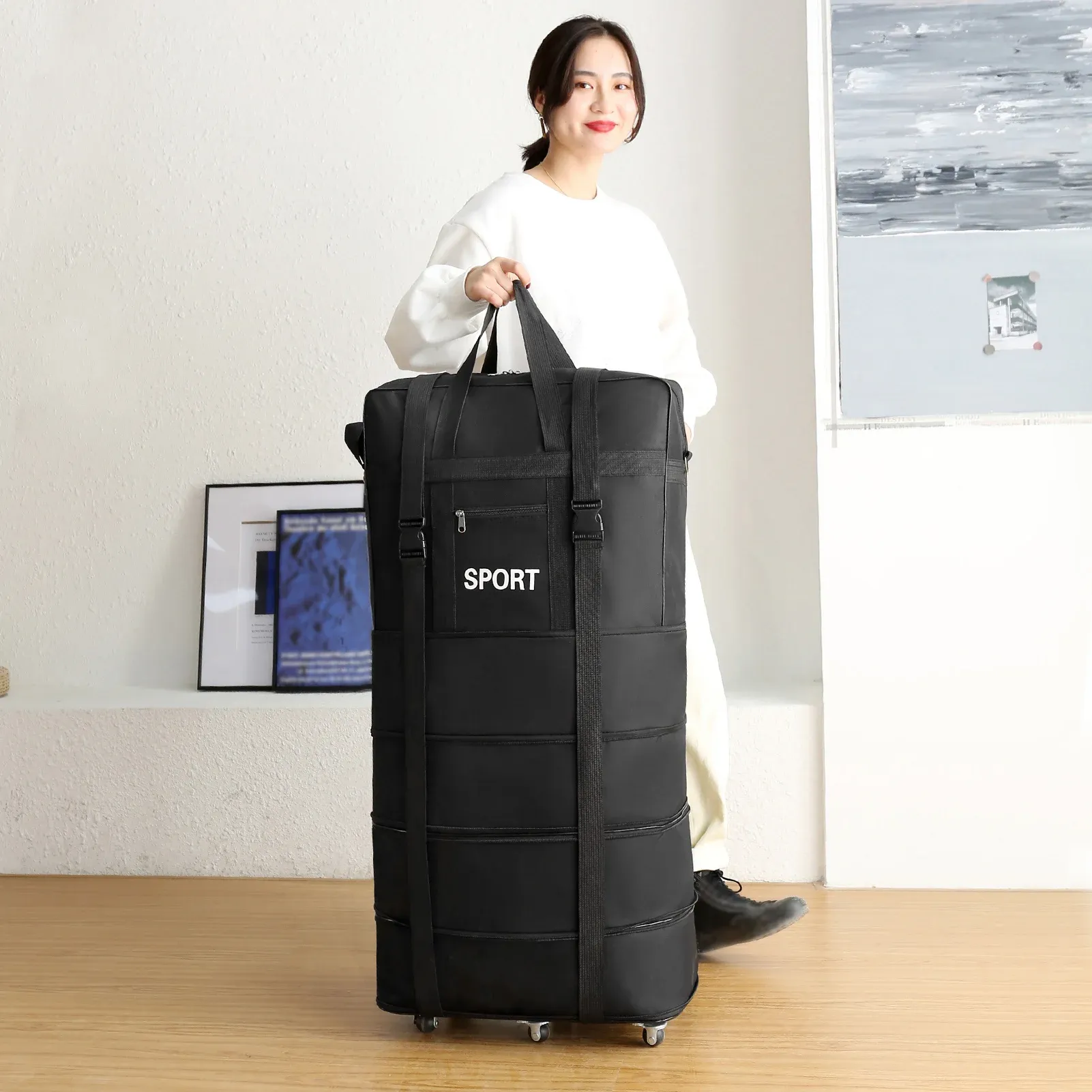 Carry-ons 4522inch Waterdichte draagbare reisrol Rolling Suitcary Air Carrier Bag Unisex Uitbreidbare vouwbare Oxford-kofferszakken met wielen