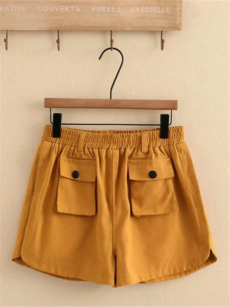 Plus storlek kvinnor kläder sommar elastiska midjeshorts tunna casual byxor med treedimensionell fickdekoration 3xl5xl 240411