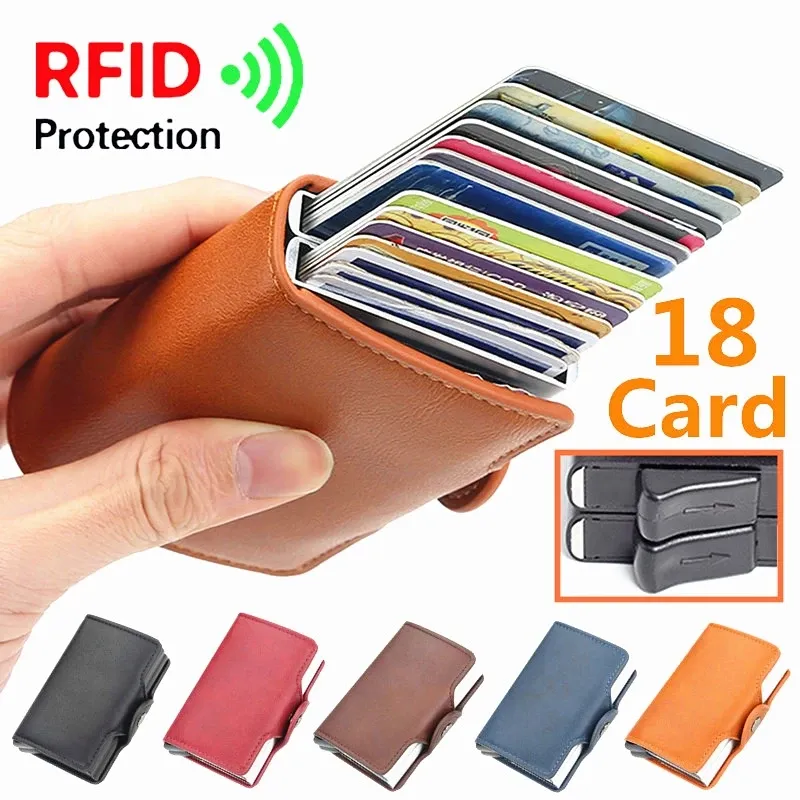 Titoli a 12 carte Slot Magic Anti RFID Double Aluminium Box Automate Portafoglio in pelle Porta del portafoglio di grande capacità ID Credit Bank Case