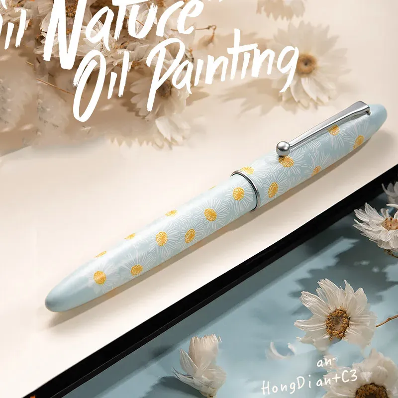 Pens Hongdian C3 Metal Fountain Pen with Metal Gift Creative Natural Oil Painting Series No.5 EF / F Long Knife Taille Écriture Taille