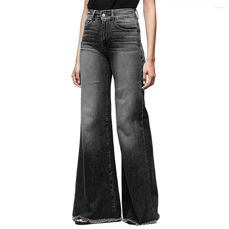 Kvinnors jeans kvinnor multi fickor knapp tofs mode mid-midjare flare roupas feminina