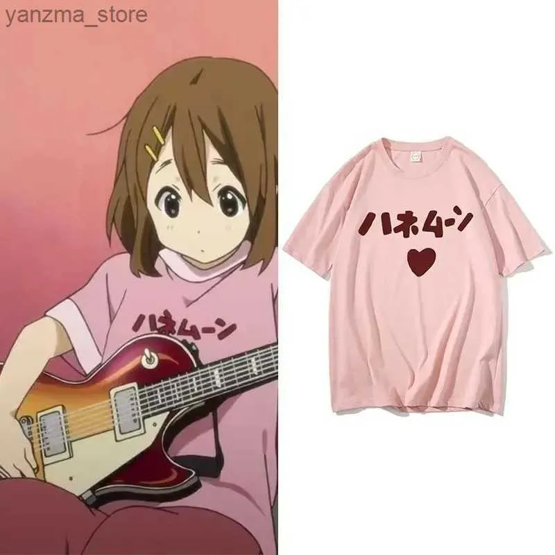 女性用Tシャツ面白くてかわいいアニメK-on平ゆえYuiyama Mio同じプリントTシャツ日本のTシャツメンズとレディスプラスサイズのTシャツY240420