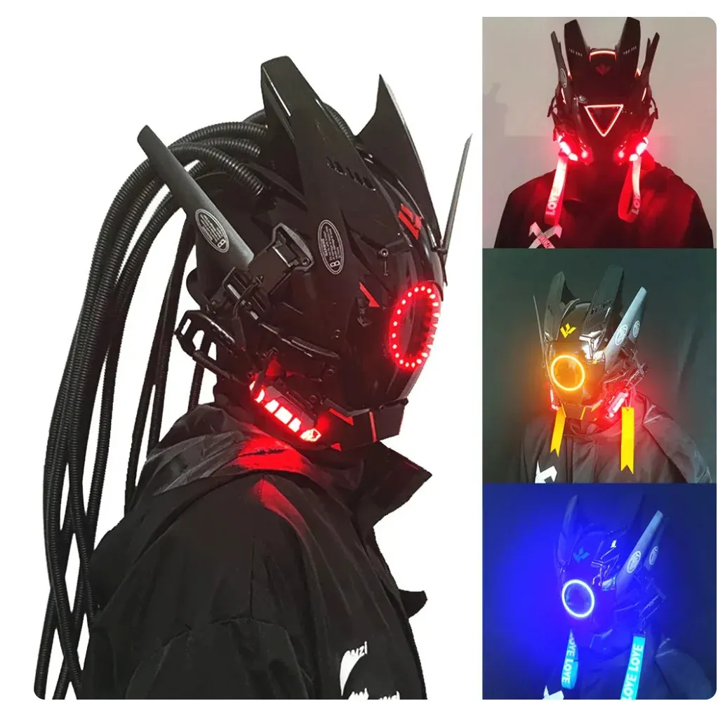 Cyberpunk Mask Led Hair Festival Halloween Christmas Cosplay Helmet Party Gift For Adults 240417