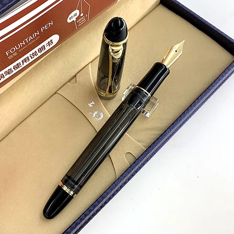 Pens Wingsung 699 A vácuo enchendo a tinta clássica de caneta acrílica Design de barril transparente Escrita de canetas de tinta de tinta de alta qualidade
