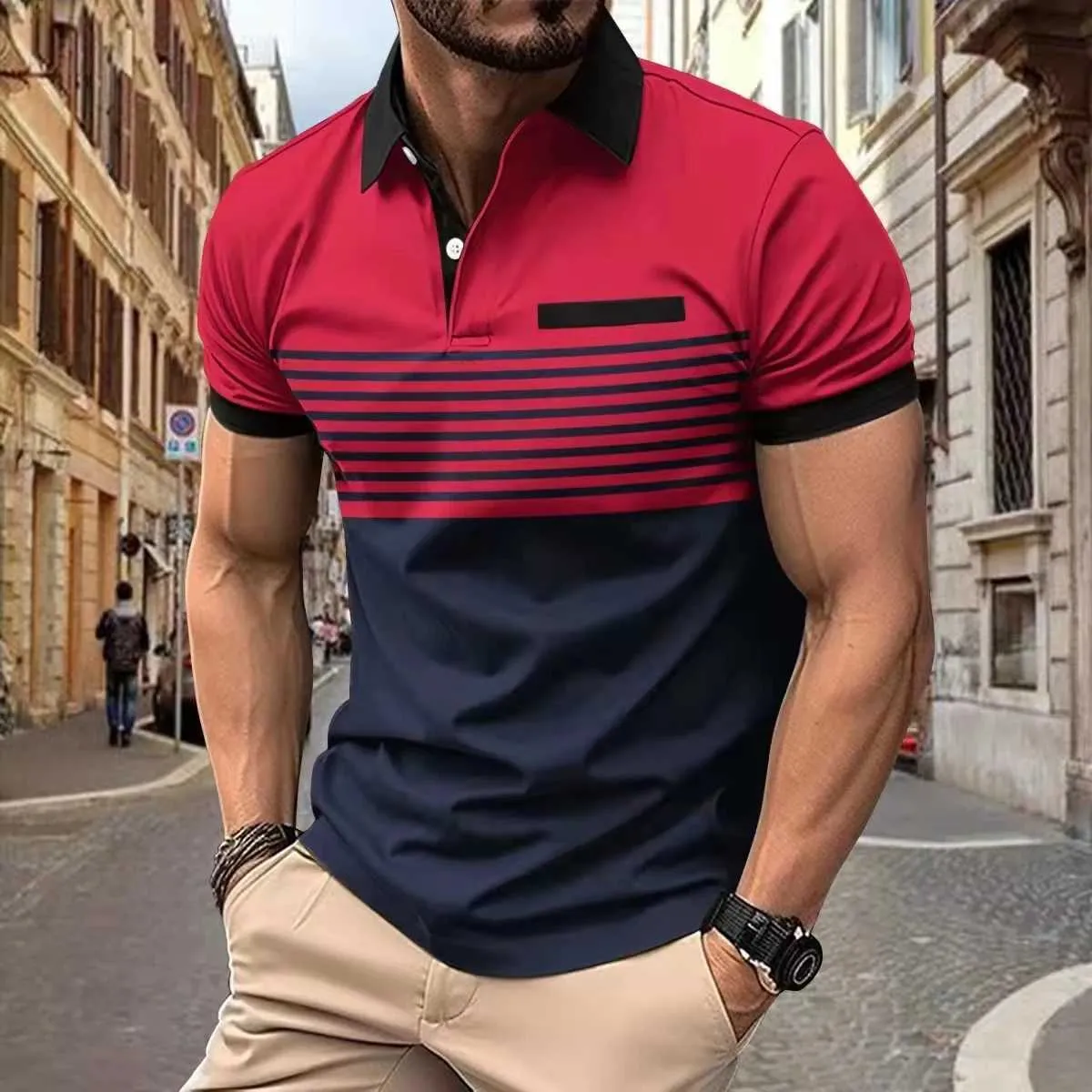 T-shirty męskie wysokiej jakości koszule męskie Modne koszulki z krótkim rękawem w paski koszule polo zwykłe koszule polo z klapami J240419