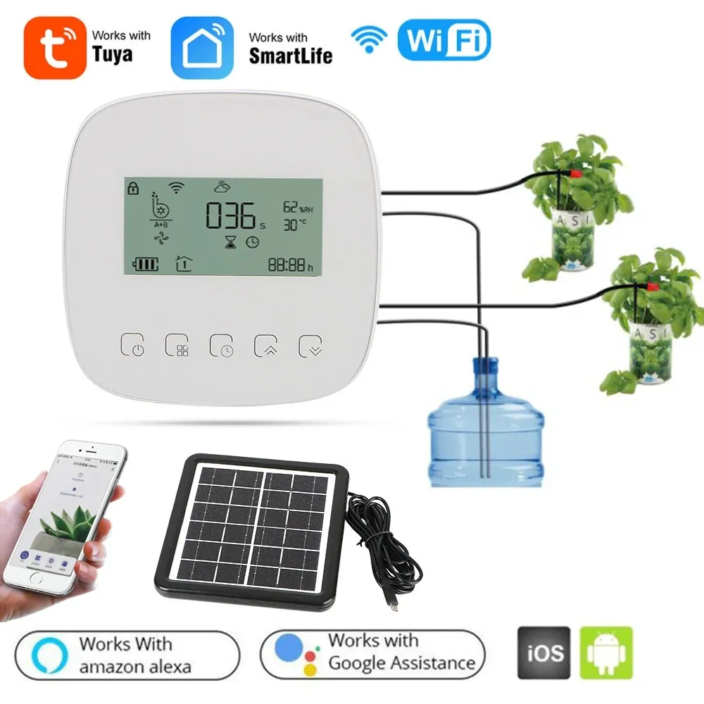 Intelligent Automatic Water Timer WiFi Tuya Micro-drip Irrigation Controller Digital Watering Irrigation Timer with Solar Panel 240403