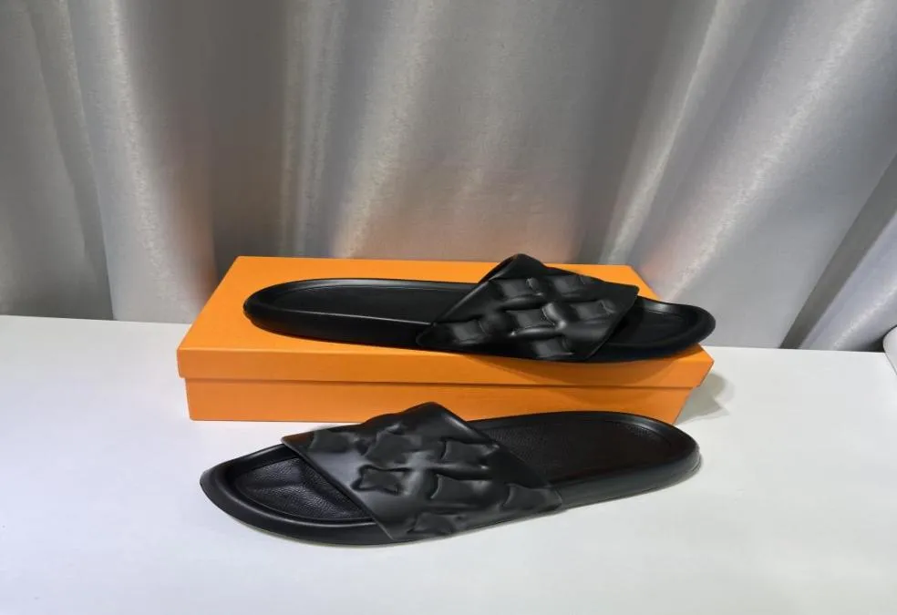 Designer man slider plage luxury femme pantoufles de sandale en caoutchouc en cuir entièrement qualité guimauve avec original2197886