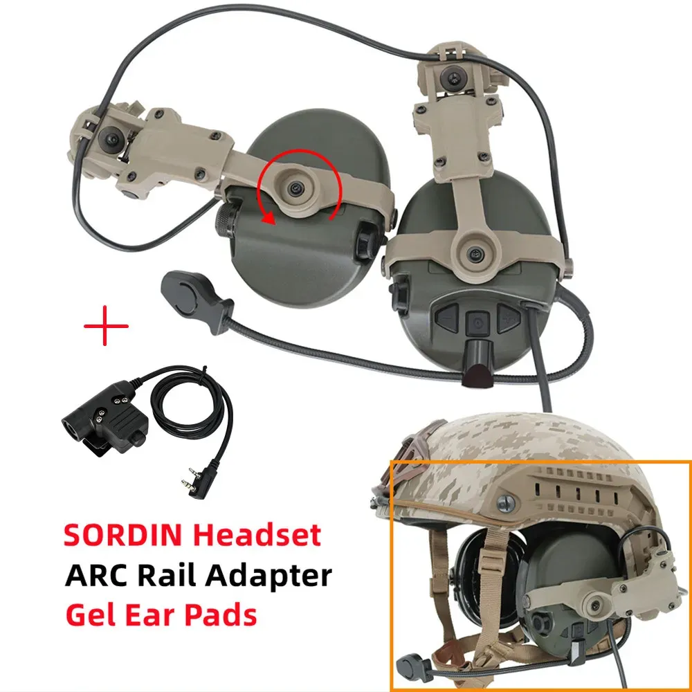 アクセサリU94 PTT SORDINMSA HEADSET ARCヘルメットレールアダプターアンティノイズ聴覚保護戦術ヘッドセットハンティングエアソフトスポーツ撮影