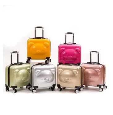 Carry-Ons Bear Style Kid's Travel Trolley luggage suitcase Trolley bag on wheels Kid wheeled travel case Children Rolling suitcase for Boy