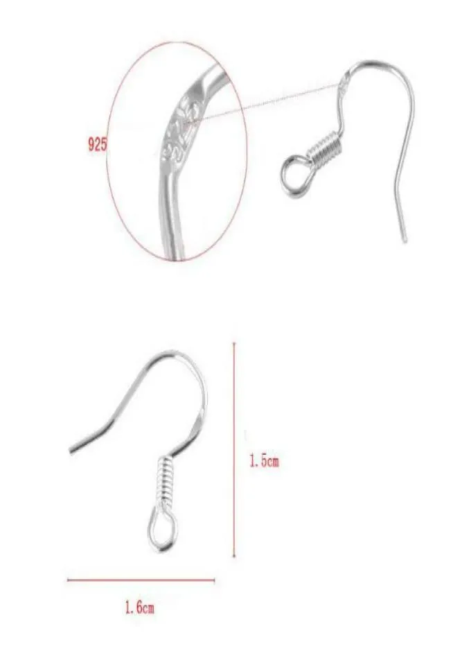 Sterling 925 Silver Earring Bevindingen Viswire haken Ear Draad Hook Franse haken sieraden DIY 15 mm Fish Hook Mark 9258606869