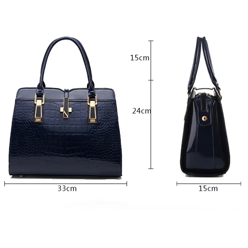 bolsos de bolsos Nuevos bolsos de hombro para mujeres PUN de cocodrilo Bolso de cuero PU Bolso negro Color 33