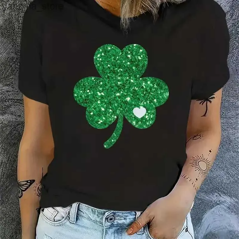 Kvinnors t-shirt plus size St. Patricks dag grafisk tryck t-shirt casual crew hals kort slve top för våren sommar kvinnor plus size Clothi y240420