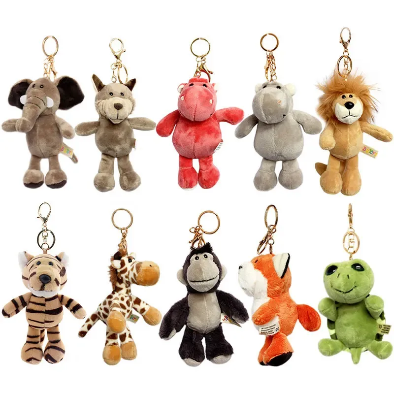 Mignon de dessin animé Animal en peluche Keychain Elephant Turtle Lion Wolf Hippopotamus Koala Ratcoon Tiger Cat Deer Bear Soft Toy Girl 240418