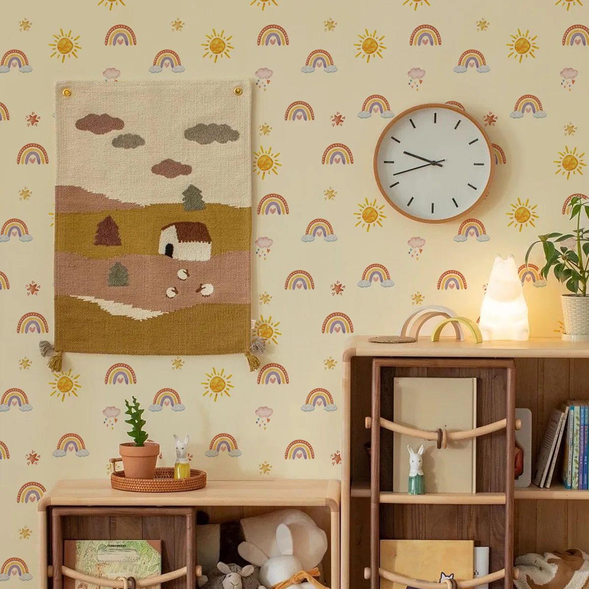 만화 비행 용, 큰 나무, 구름, 별, 어린이 집을위한 벽 스티커, 가정 장식 벽 스티커.